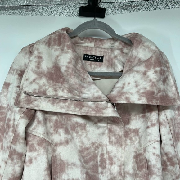 Bagatelle Faux Suede Tie-Dye Moto Jacket Women's Size XS Dusty Rose & White - Picture 4 of 9
